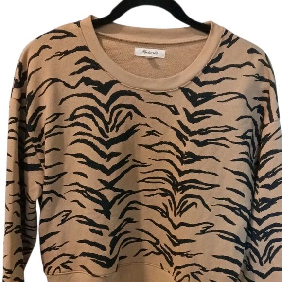 Madewell Medium TigerStripe Crop Sweatshirt Brown Black Animal Print Long Sleeve - Picture 4 of 13